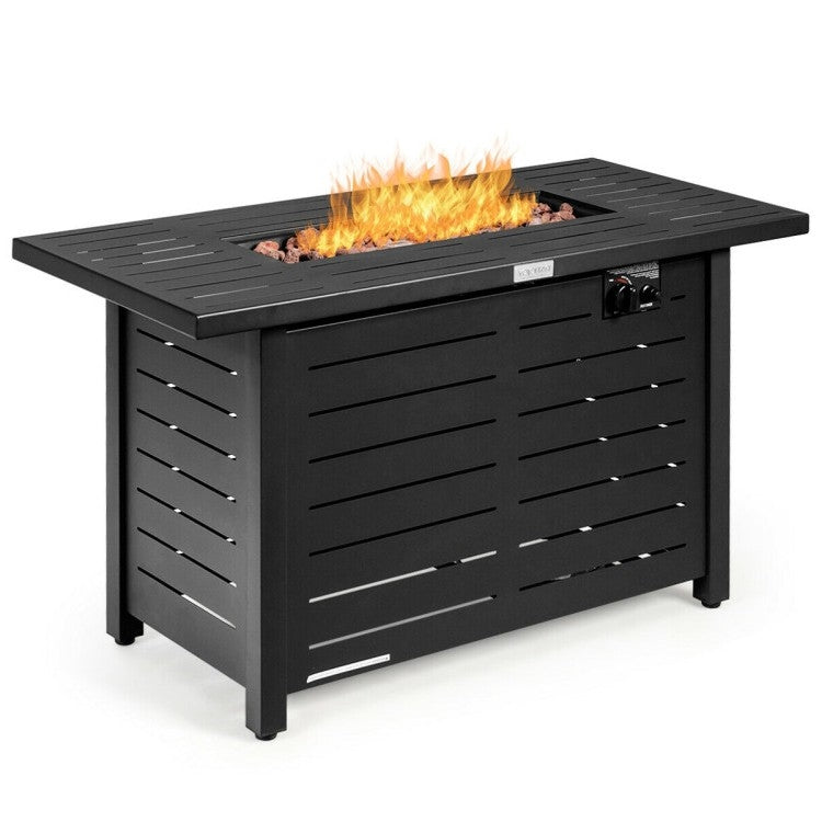 60,000 BTU Brown Rectangular Portable LP Gas Propane Fire Pit Table-0