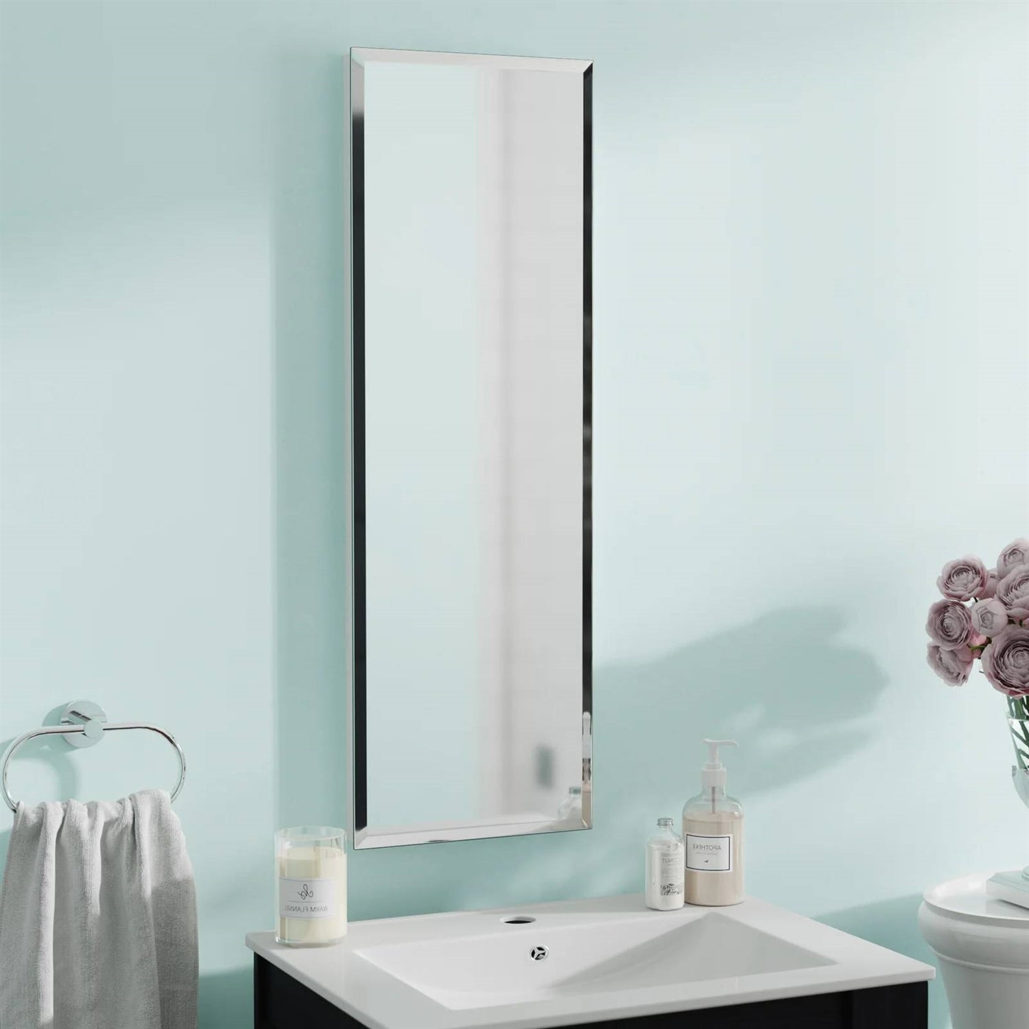 Narrow Bathroom Medicine Cabinet Frameless Mirror 12 x 36 inch-0