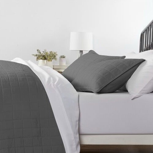 3 Piece Microfiber Farmhouse Coverlet Bedspread Set Grey, Full/Queen-1