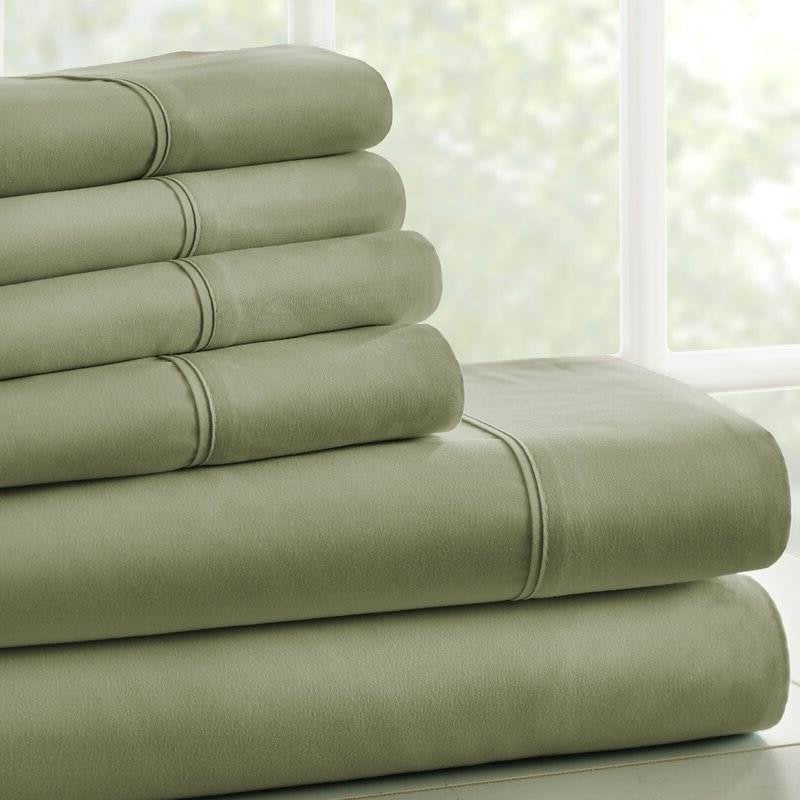 Full Size Sage 6 PCS Soft Wrinkle Resistant Microfiber Polyester Sheet Set-0