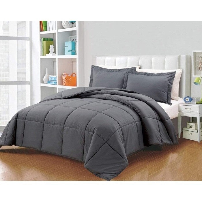 King Size Reversible Microfiber Down Alternative Comforter Set in Grey-1