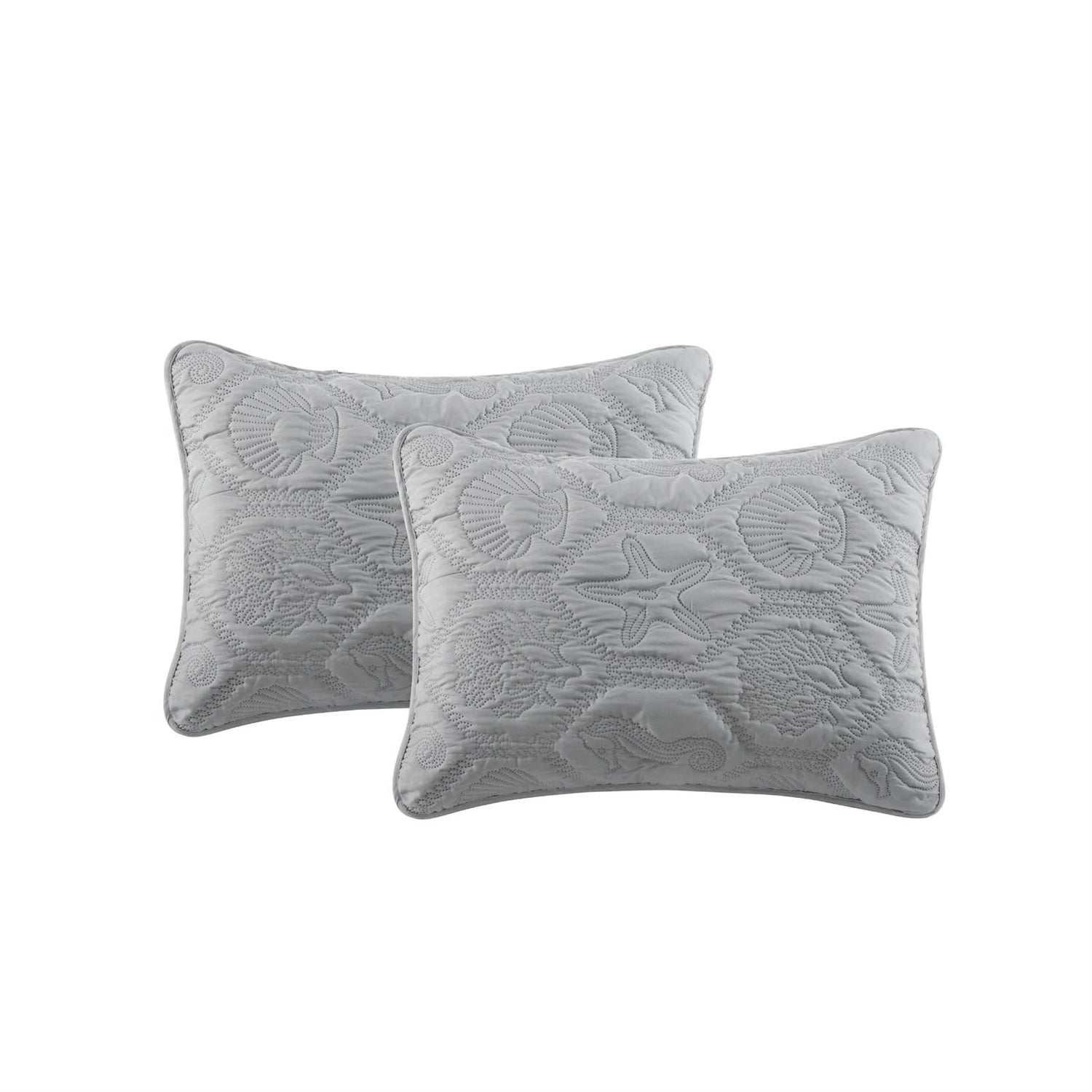 King Coastal Beach Embossed Starfish Seashell Seahorse Grey 3-Piece Quilt Set-3