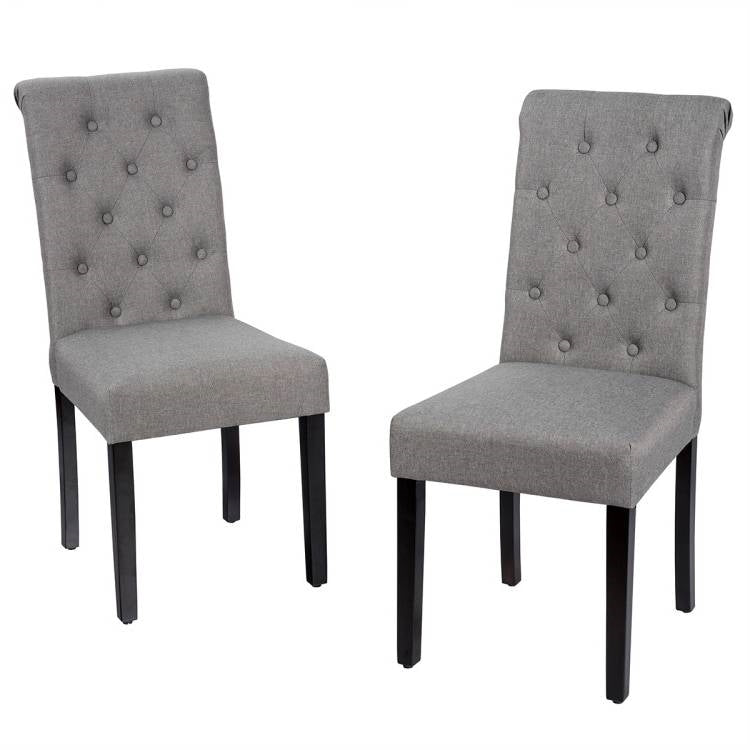 Set of 2 Grey Linen Button Tufted Dining Chair with Wood Legs-1