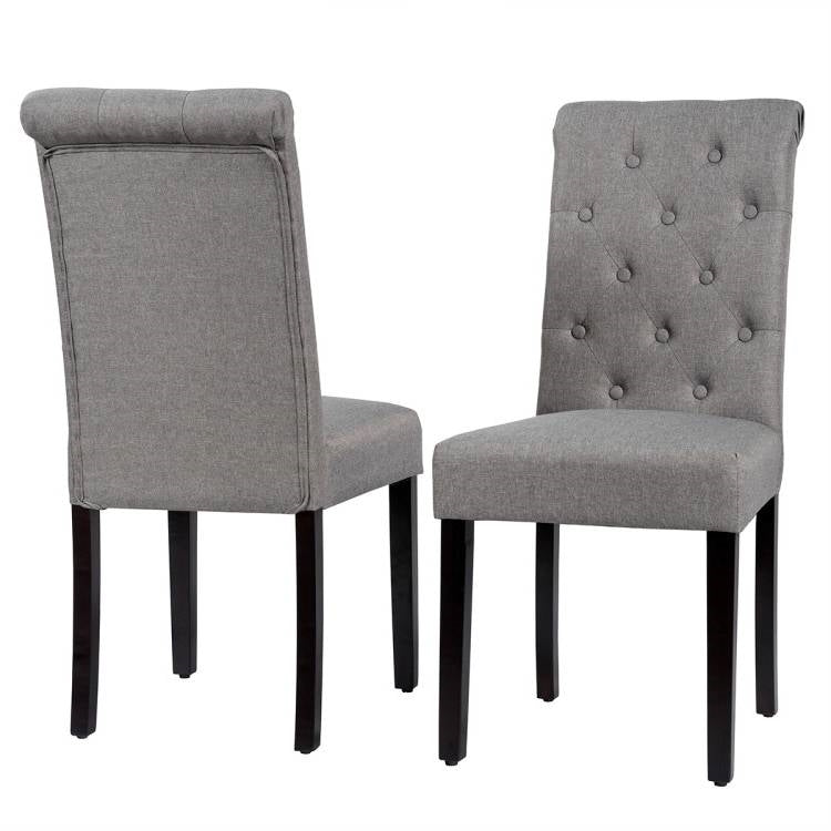 Set of 2 Grey Linen Button Tufted Dining Chair with Wood Legs-2