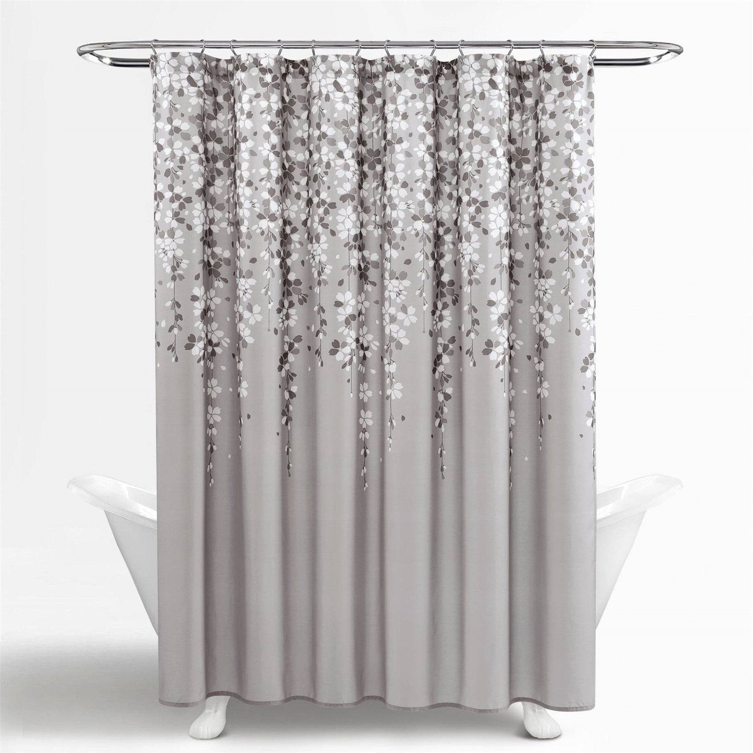 72-inch Grey White Floral Vines and Flowers Shower Curtain-0