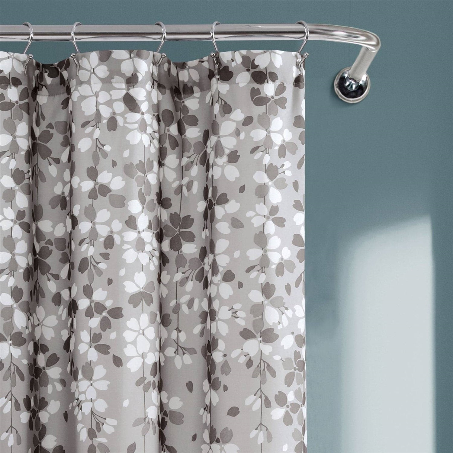 72-inch Grey White Floral Vines and Flowers Shower Curtain-2