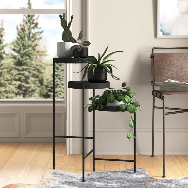 Modern Dark Grey Metal 3-Tier Flower Pot Plant Stand-0
