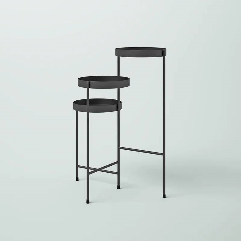 Modern Dark Grey Metal 3-Tier Flower Pot Plant Stand-1