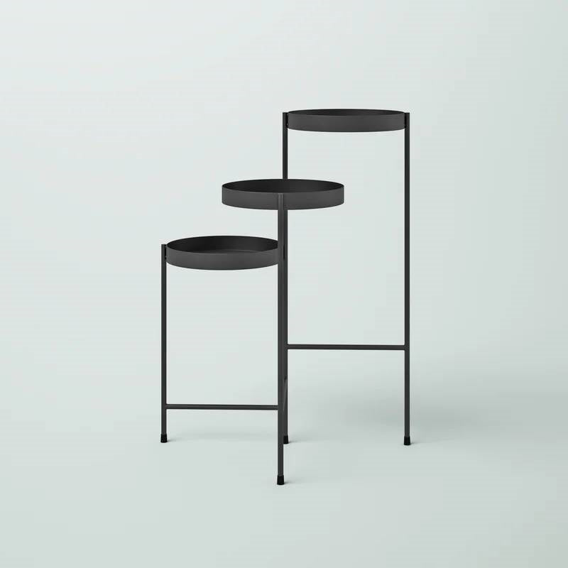 Modern Dark Grey Metal 3-Tier Flower Pot Plant Stand-3