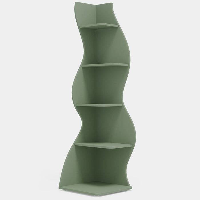 Modern Whimsical 5 Shelf Corner Bookcase in Green Wood Finish-1