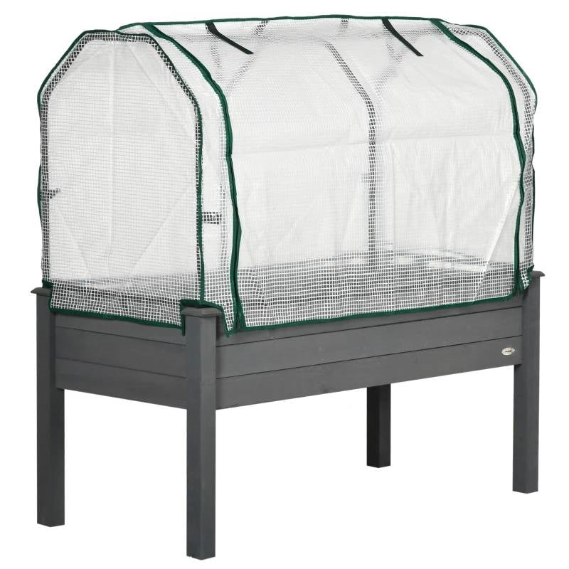 Grey Wood Elevated Raised Garden Bed Planter with Greenhouse Cover-0