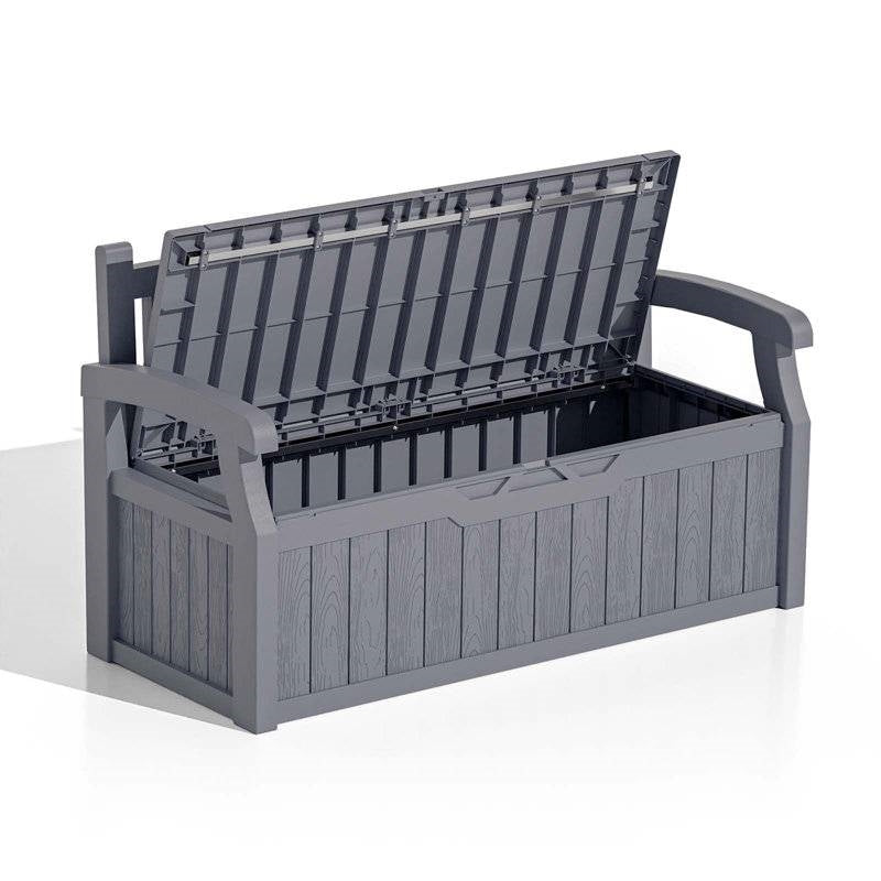 Heavy Duty Grey Plastic Outdoor Storage Garden Bench Patio Deck Box-1