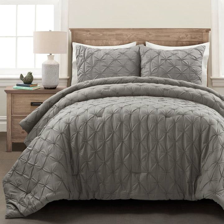 Full/Queen size  Soft Pleated Grey Cotton 3 Piece Comforter Set-0