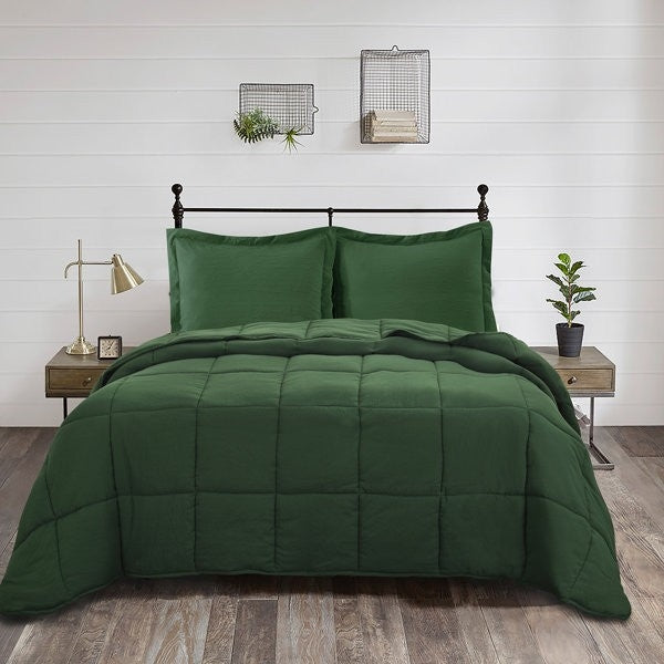 Queen Size Green 3 Piece Microfiber Reversible Comforter Set-0