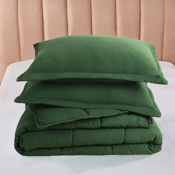 Queen Size Green 3 Piece Microfiber Reversible Comforter Set-4