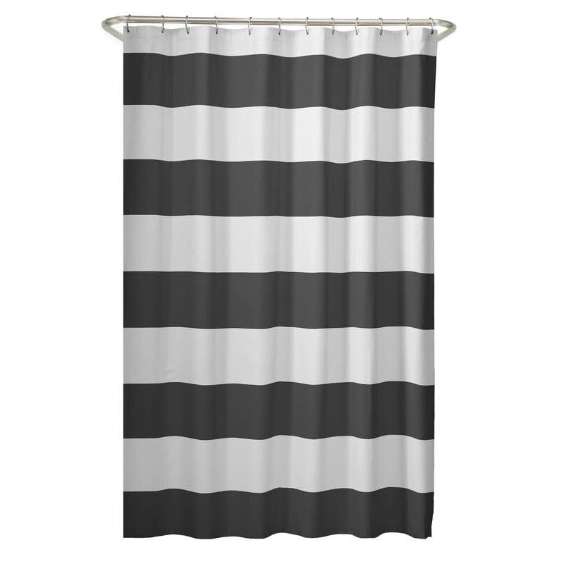 72 x 70 inch Polyester Grey White Nautical Ocean Beach Striped Shower Curtain-0