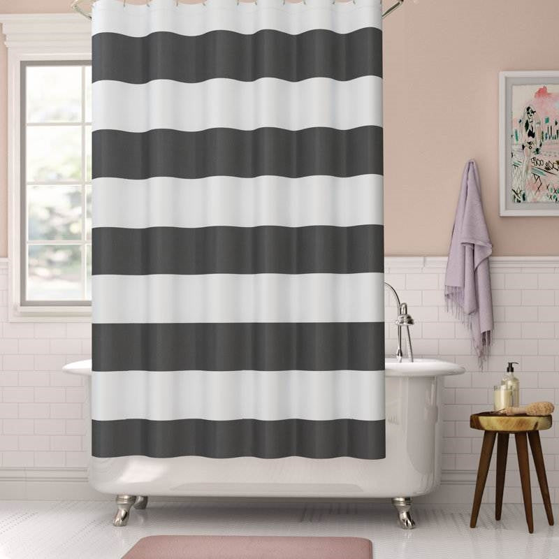 72 x 70 inch Polyester Grey White Nautical Ocean Beach Striped Shower Curtain-1