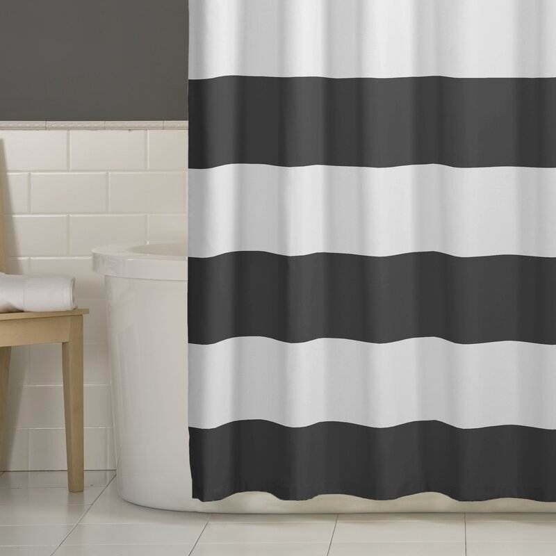 72 x 70 inch Polyester Grey White Nautical Ocean Beach Striped Shower Curtain-2