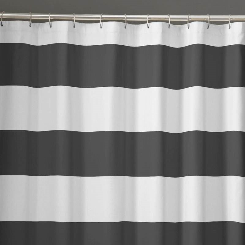 72 x 70 inch Polyester Grey White Nautical Ocean Beach Striped Shower Curtain-3