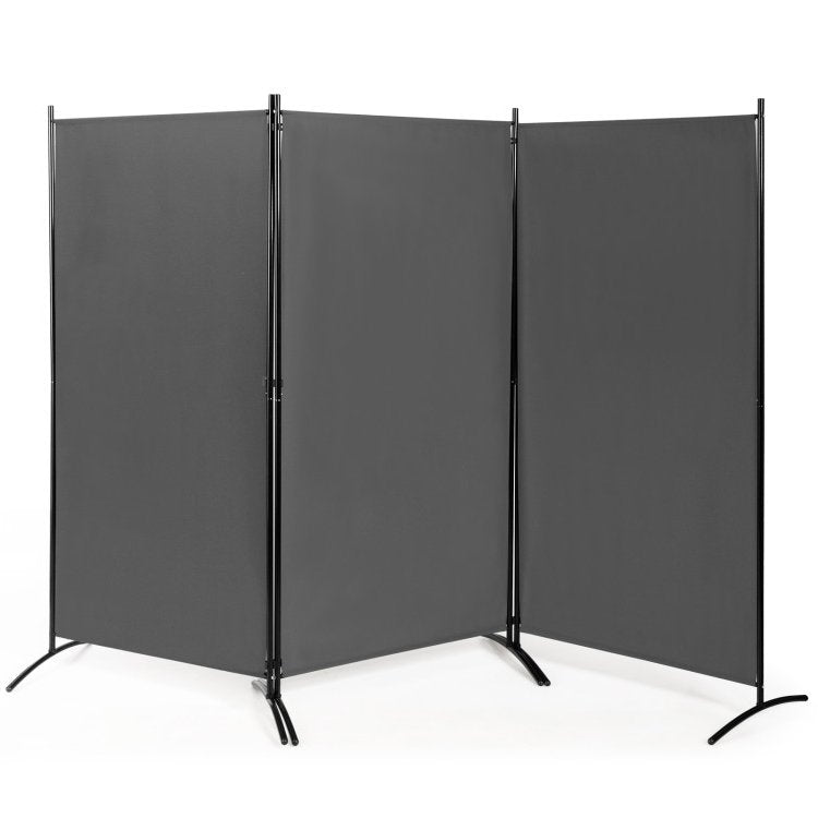 6-Ft Grey 3-Panel Room Divider Screen with Steel Base and Heavy Duty Hinges-0