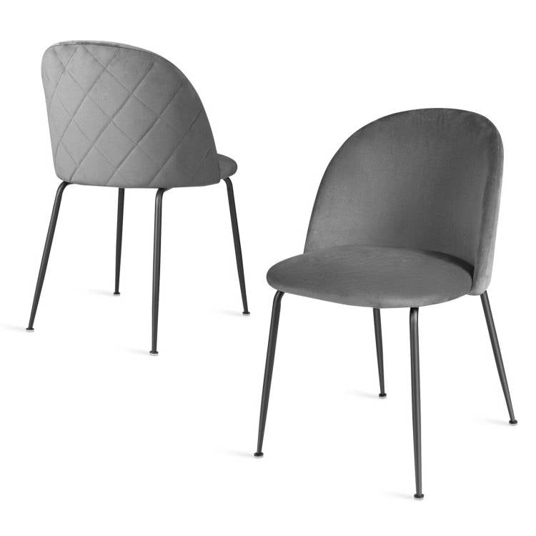 Set of 2 Modern Grey Velvet Upholstered Dining Chair with Metal Legs-0