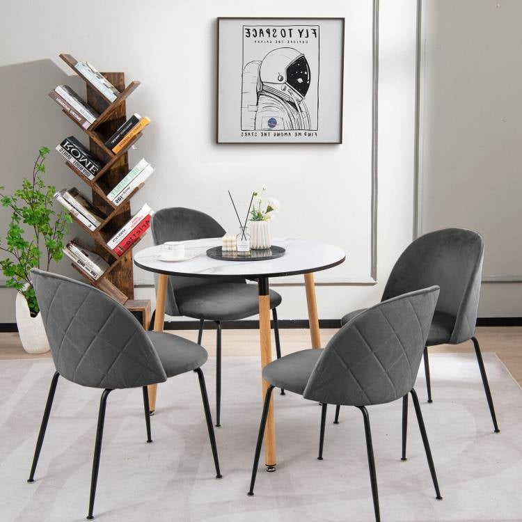 Set of 2 Modern Grey Velvet Upholstered Dining Chair with Metal Legs-2