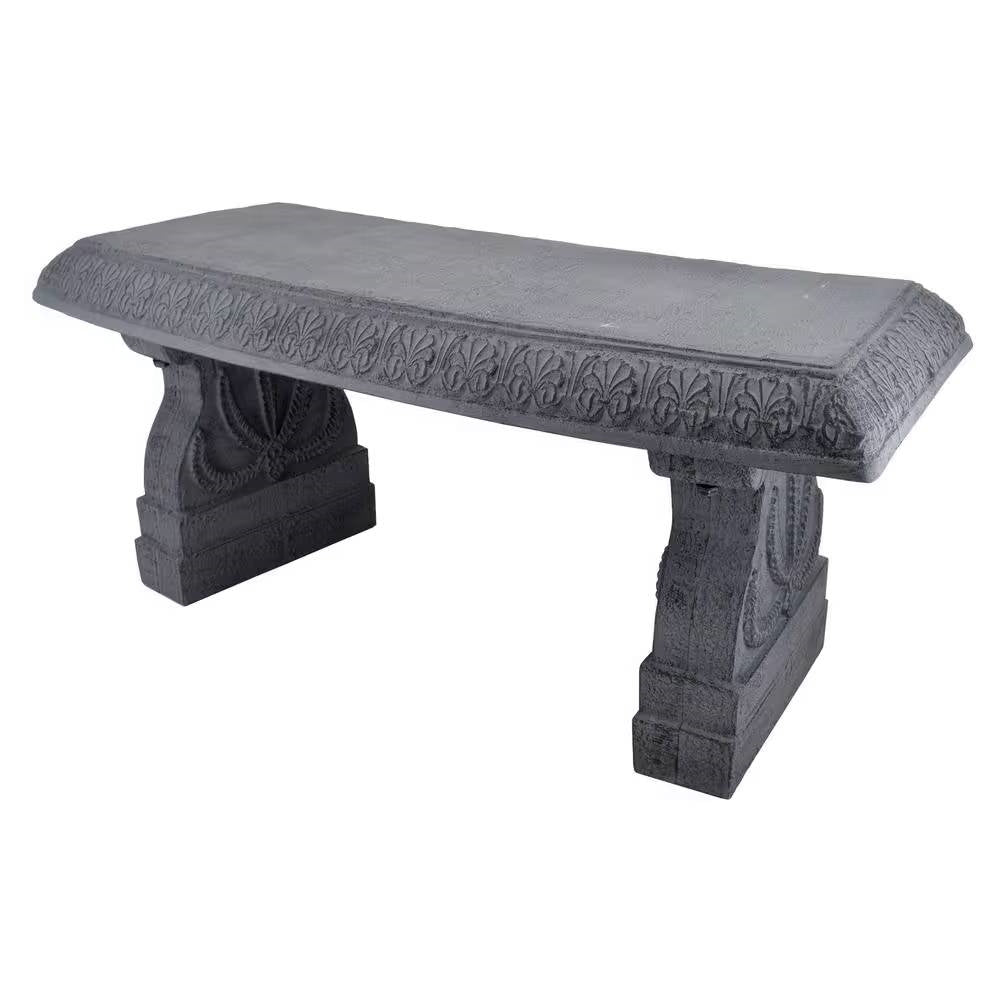 Outdoor Fiber-Clay Garden Bench in Grey Stone Finish-0