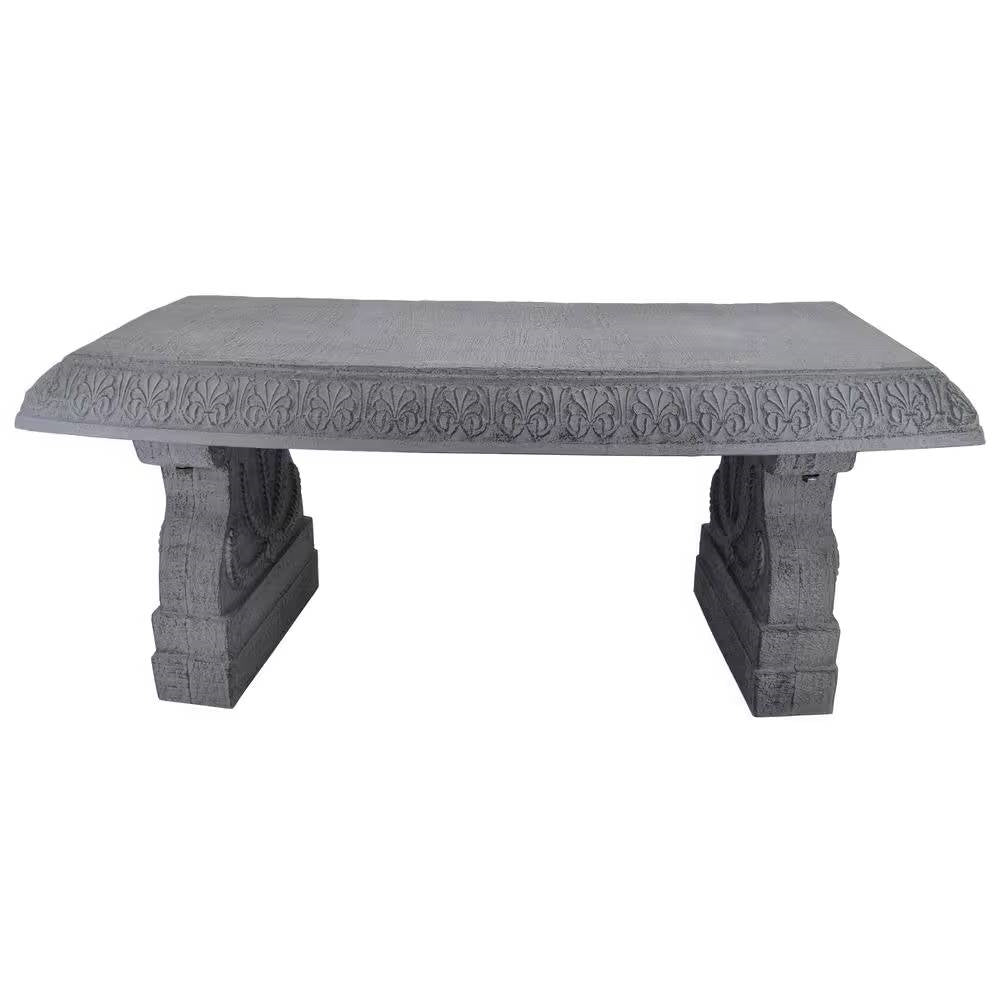 Outdoor Fiber-Clay Garden Bench in Grey Stone Finish-2