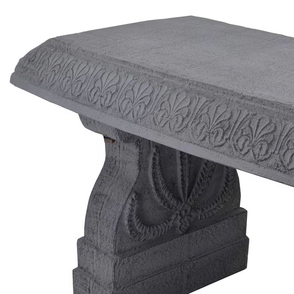 Outdoor Fiber-Clay Garden Bench in Grey Stone Finish-3