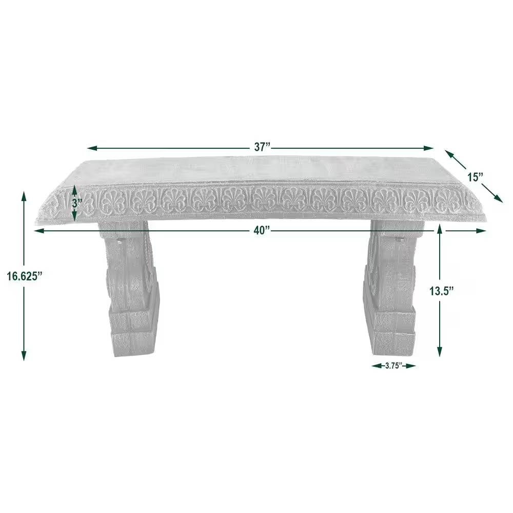 Outdoor Fiber-Clay Garden Bench in Grey Stone Finish-4