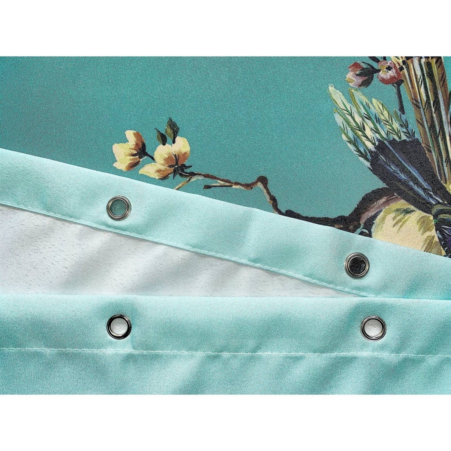 72-in. Teal Blue Green Floral Tree Bird Butterfly Japanese Style Shower Curtain-3