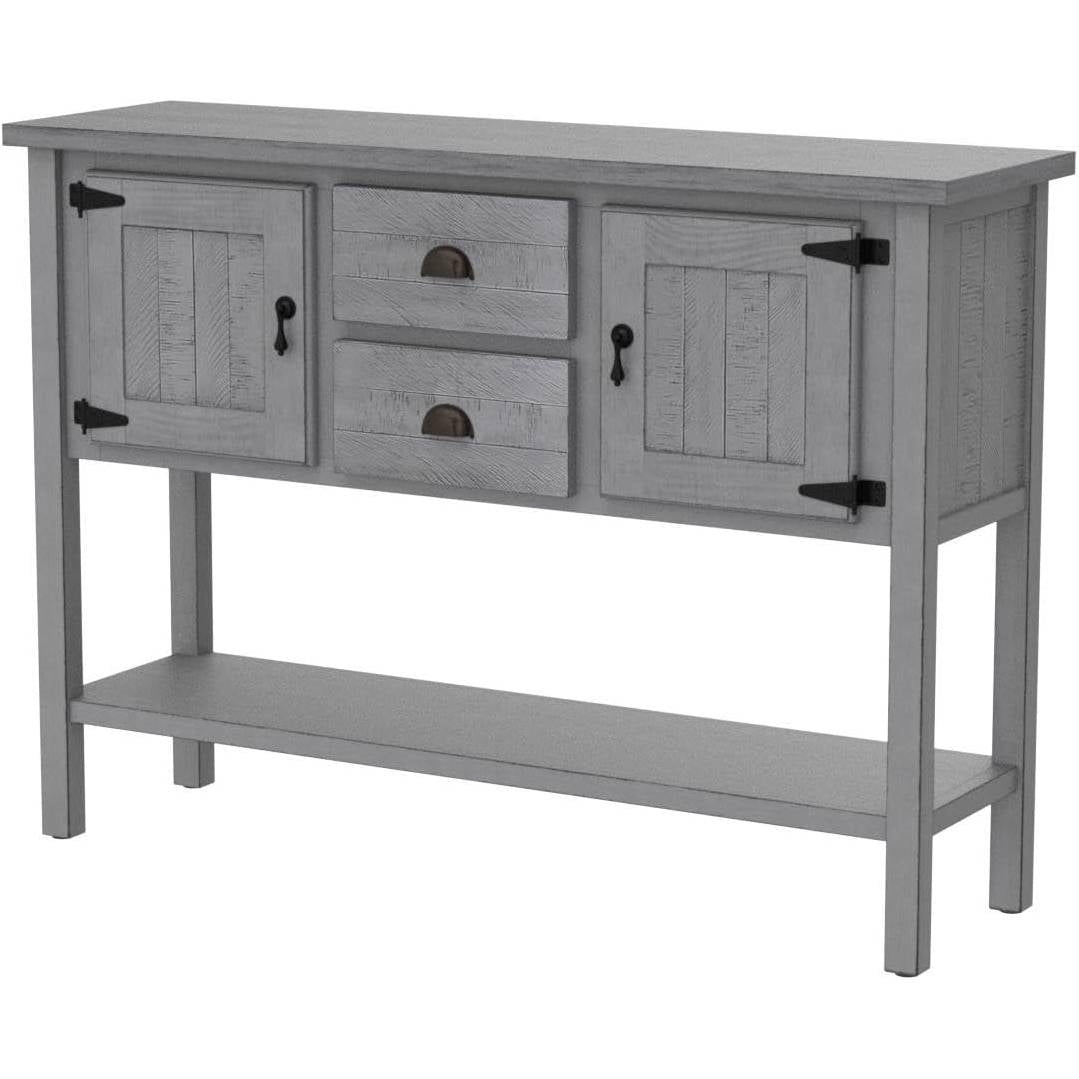 Solid Wood Farmhouse Sofa Table Sideboard Cabinet with Storage Drawers in Grey-2