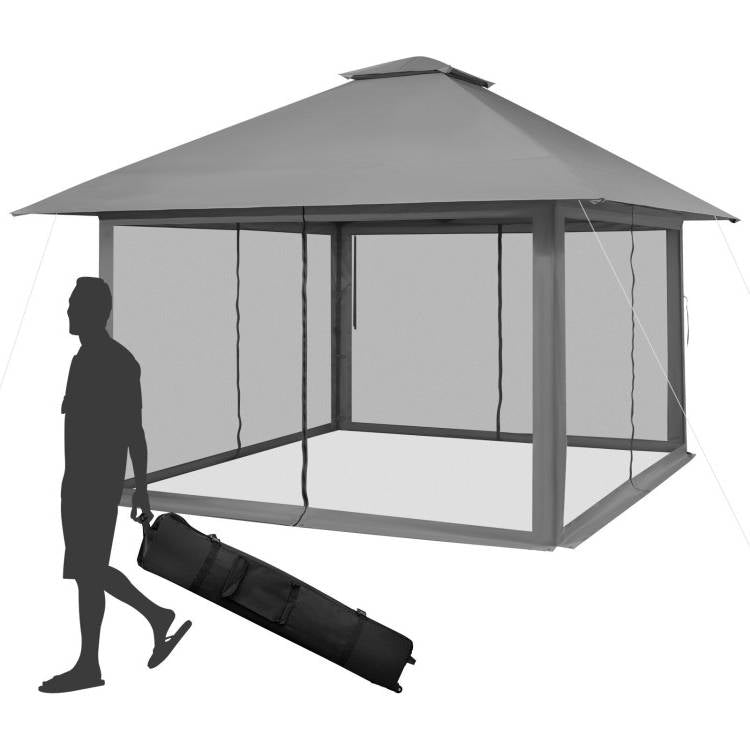 Grey 13 x 13 Ft Pop-Up Gazebo Outdoor Canopy w/ Mesh Mosquito Netting Sidewalls-0