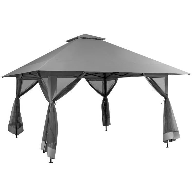 Grey 13 x 13 Ft Pop-Up Gazebo Outdoor Canopy w/ Mesh Mosquito Netting Sidewalls-1