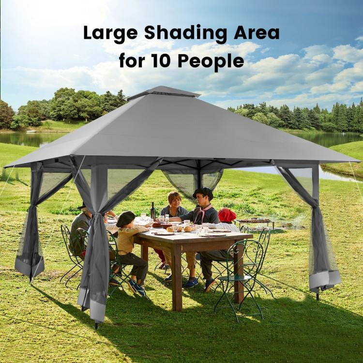 Grey 13 x 13 Ft Pop-Up Gazebo Outdoor Canopy w/ Mesh Mosquito Netting Sidewalls-2