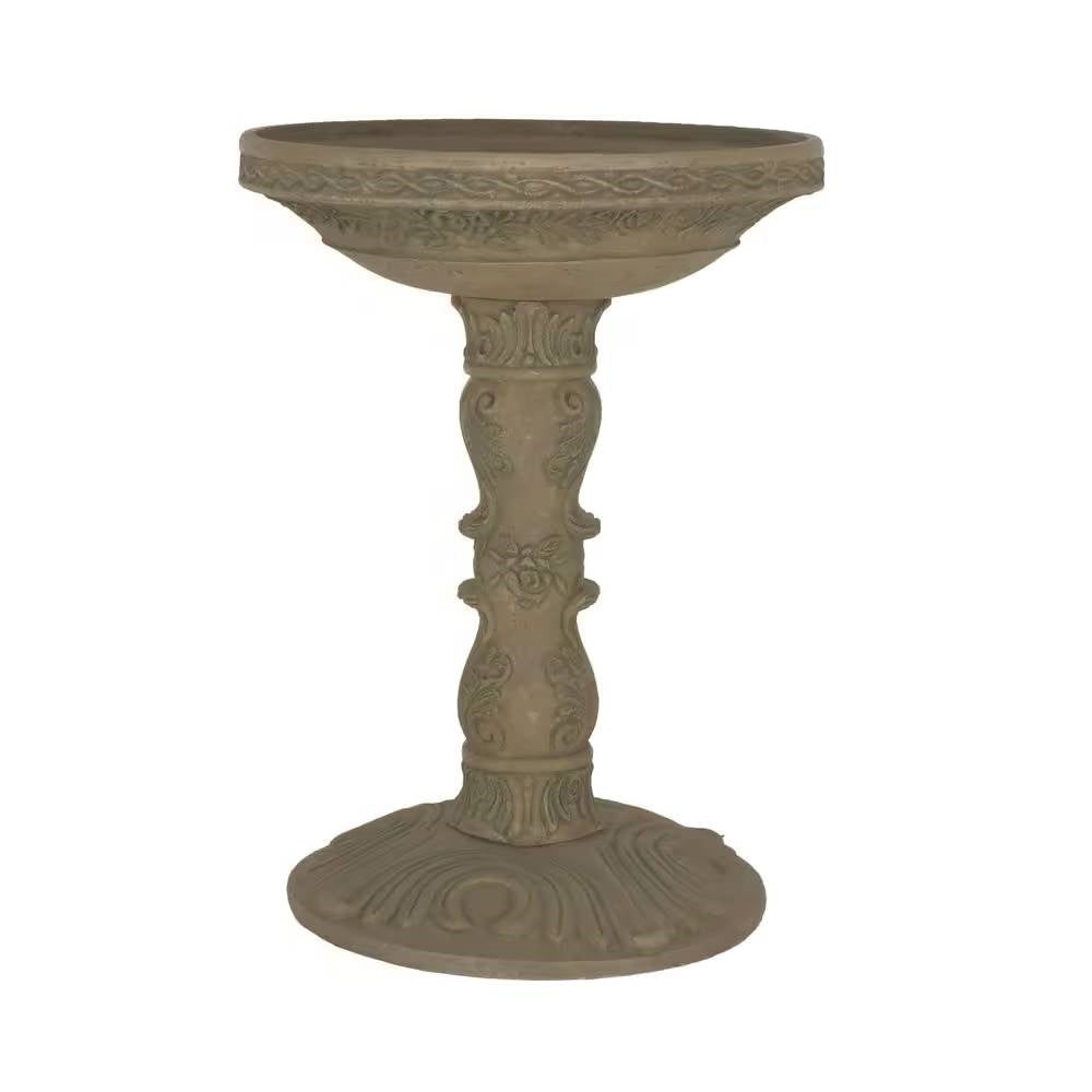 Outdoor Fiberglass Bird Bath in Aged Granite Stone Finish-0