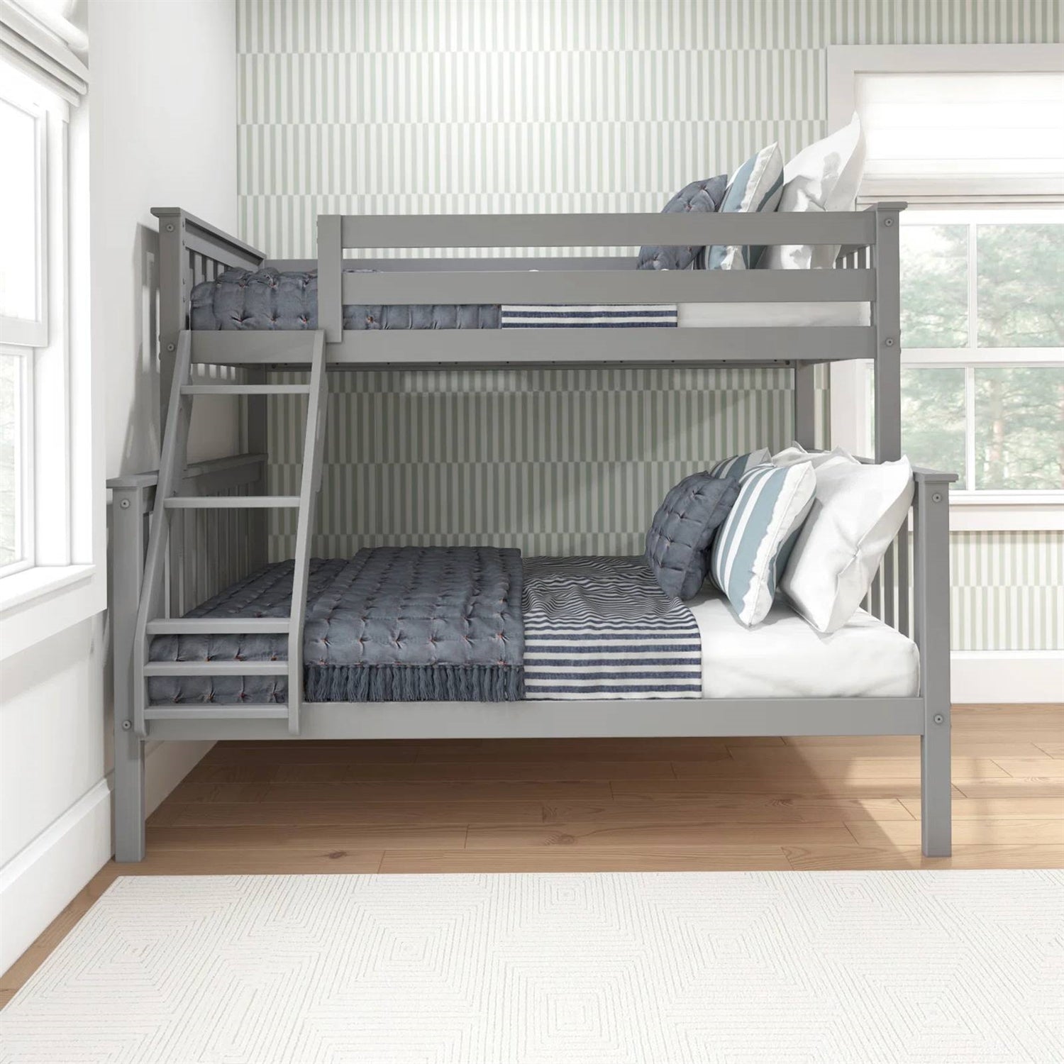 Twin over Full size Solid Wood Bunk Bed in Grey Finish-0