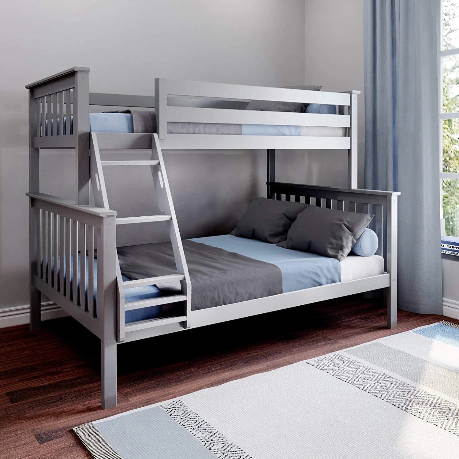 Twin over Full size Solid Wood Bunk Bed in Grey Finish-1