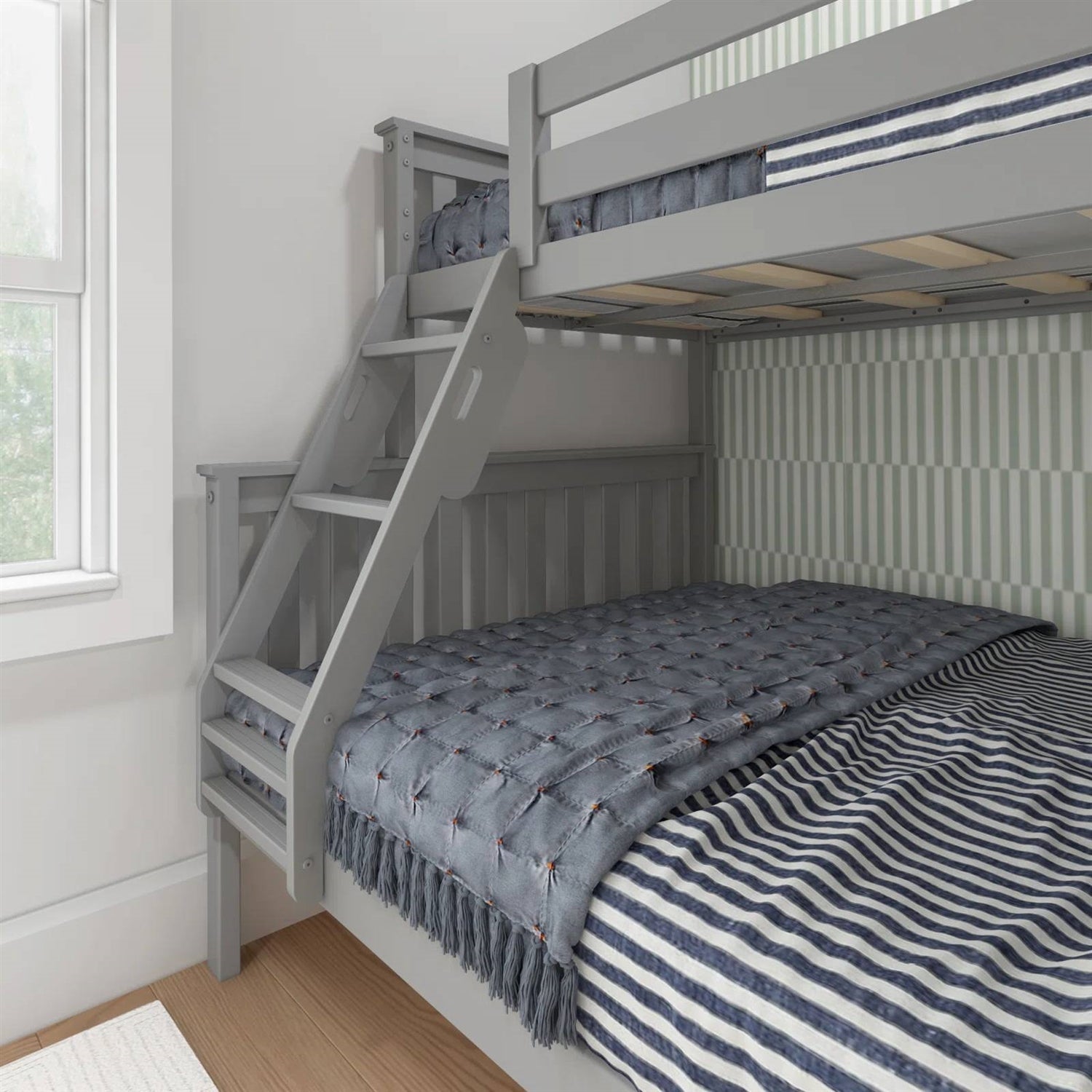 Twin over Full size Solid Wood Bunk Bed in Grey Finish-3