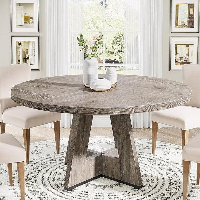 Modern Kitchen 4-Person Circular Dining Table in Grey Wood Finish-0