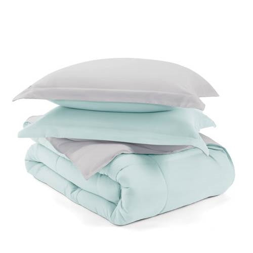 Full/Queen size 3-Piece Microfiber Reversible Comforter Set Aqua Blue and Grey-2