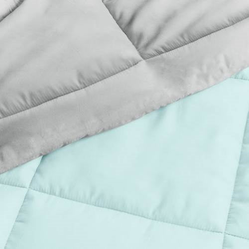 Full/Queen size 3-Piece Microfiber Reversible Comforter Set Aqua Blue and Grey-4