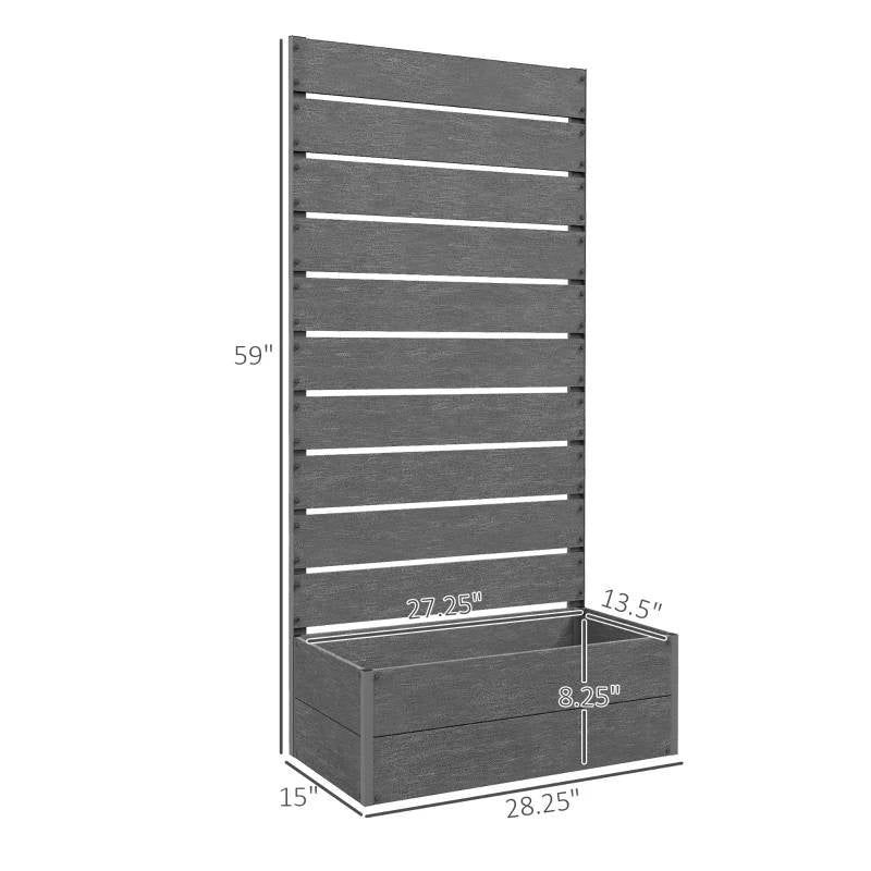 Outdoor Garden Raised Bed Planter with Slatted Fence Trellis in Grey Wood Finish-4