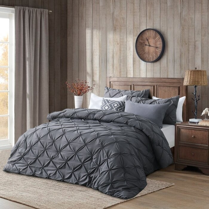 Twin Size All Season Pleated Hypoallergenic Microfiber Reversible 2 Piece Comforter Set in Gray-2