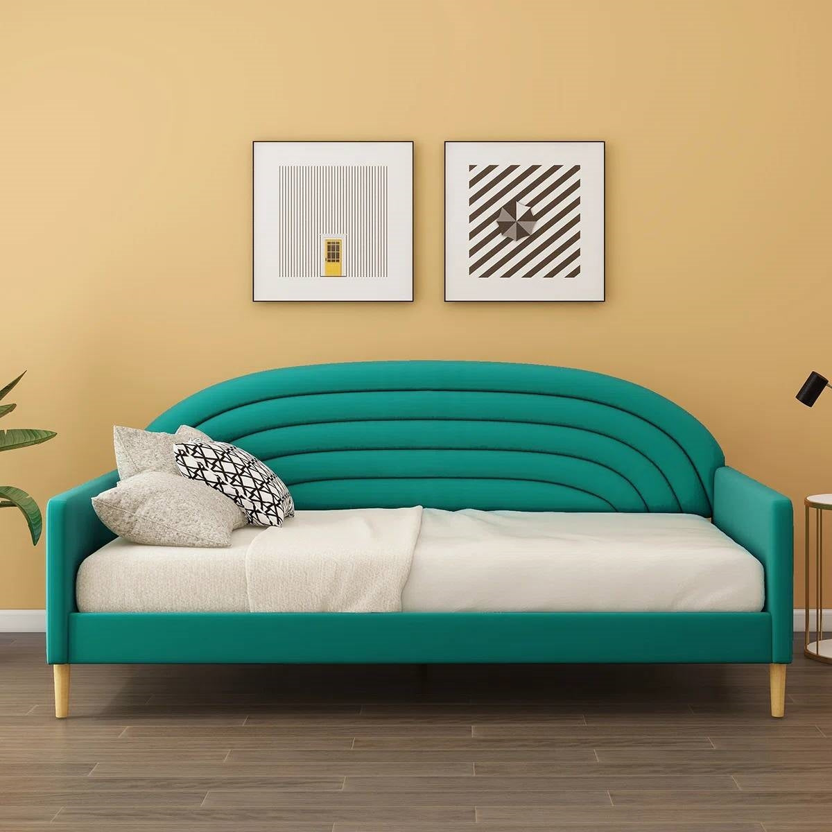 Twin size Mid-Century Modern Emerald Green Velvet Upholstered Daybed-0