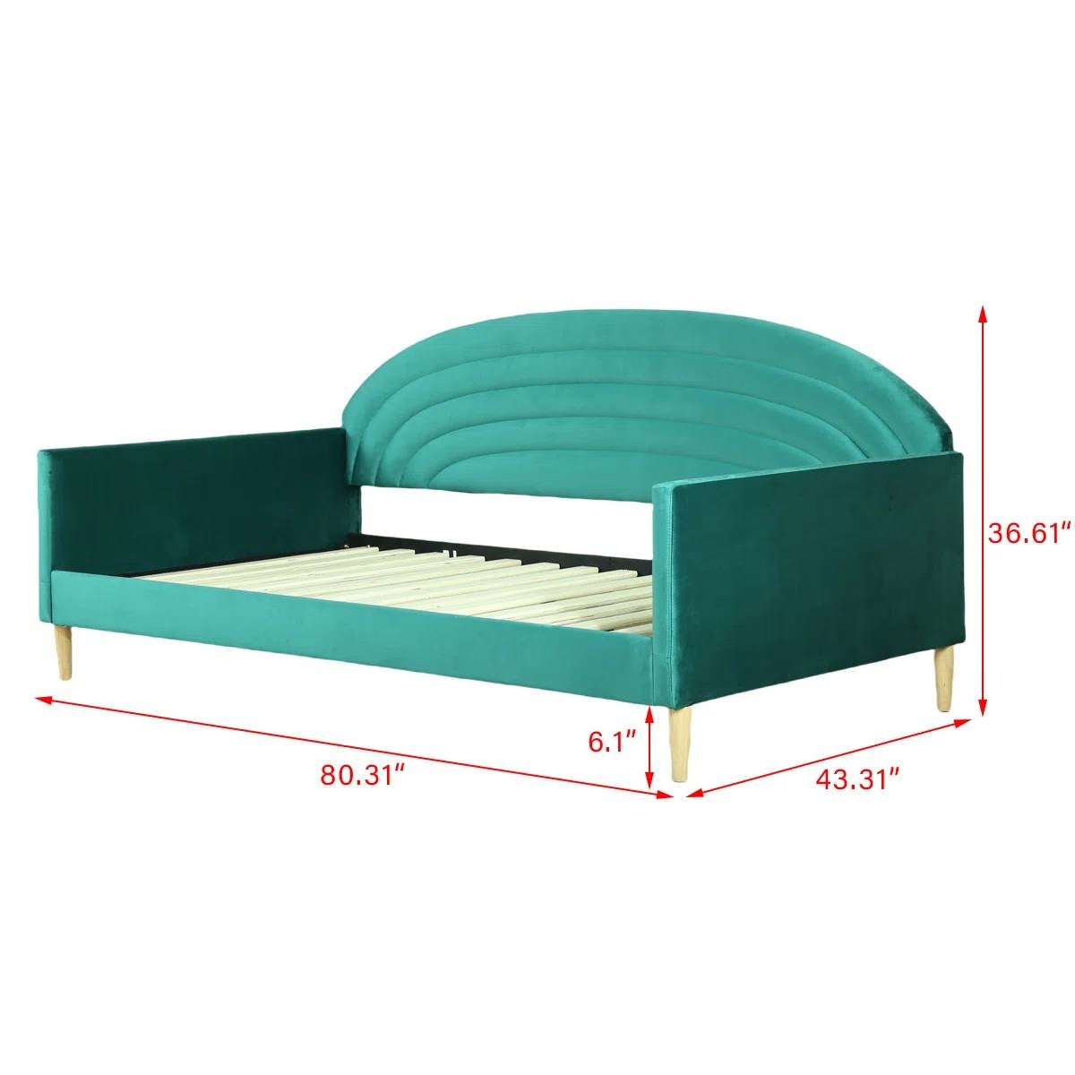 Twin size Mid-Century Modern Emerald Green Velvet Upholstered Daybed-4