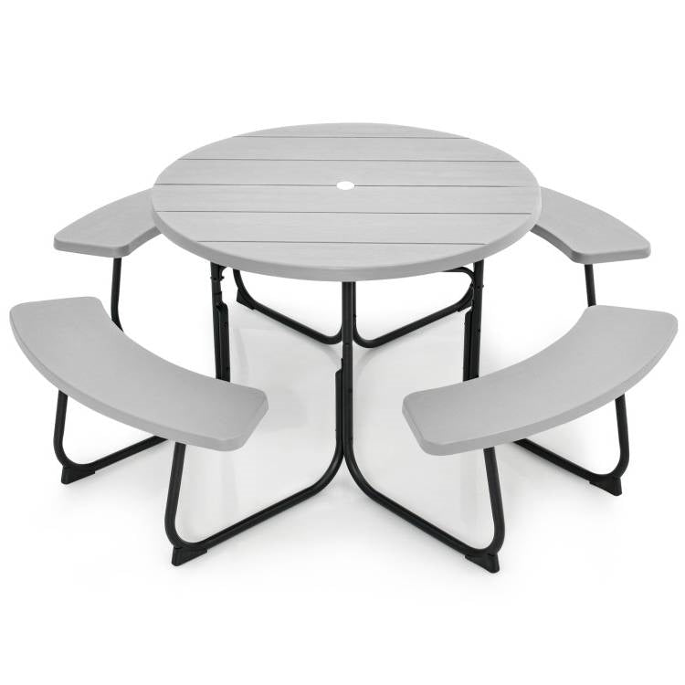 Grey All Weather 8 Seater Picnic Table Umbrella Hole-0