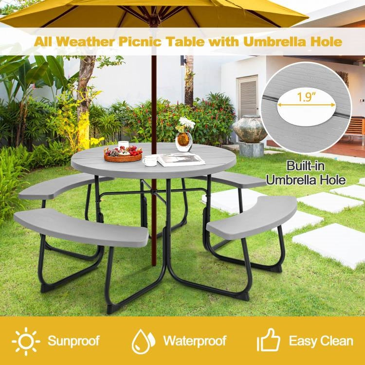 Grey All Weather 8 Seater Picnic Table Umbrella Hole-2