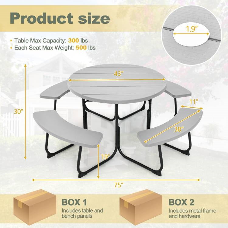 Grey All Weather 8 Seater Picnic Table Umbrella Hole-3