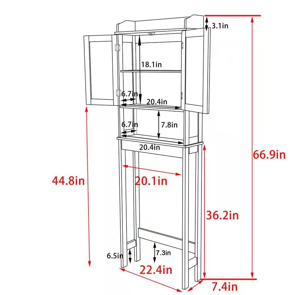 Over the Toilet Bathroom Storage Cabinet Shelving Unit in Grey Wood Finish-4